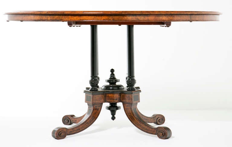 Wood Victorian Inlaid Walnut Oval Loo Table, circa 1870
