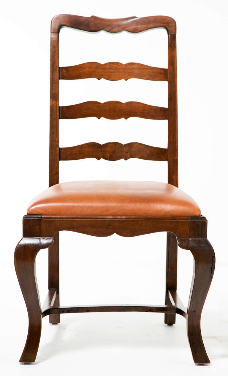 19th Century Set of Six Italian Ladder Back Leather Upholstered Chairs, Four 18th Century