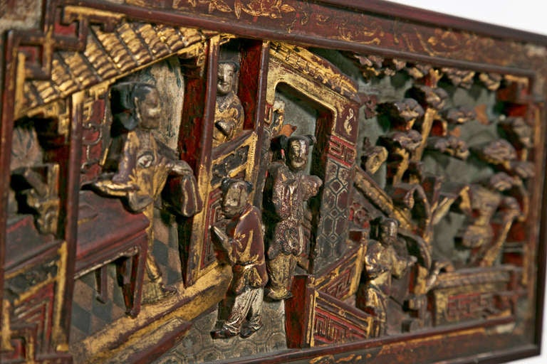 Wood 19th Century Chinese Lacquer and Gilt Panel