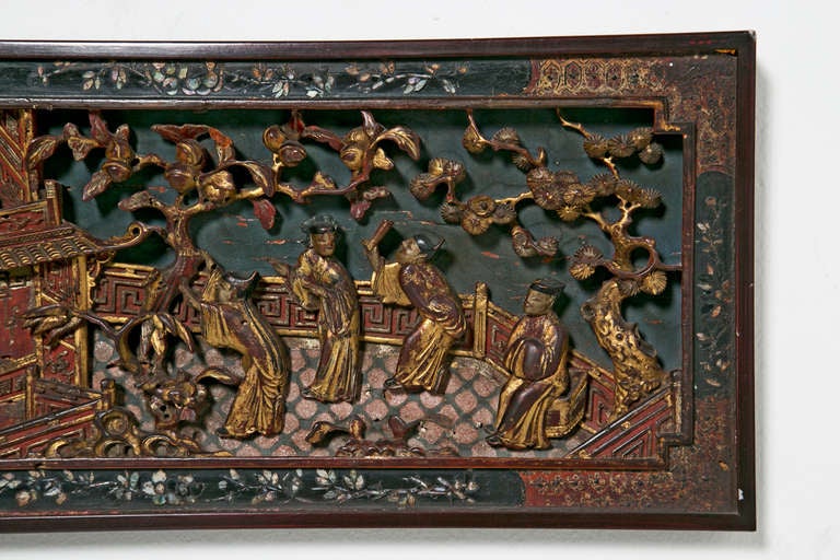 Wood 19th Century Chinese Lacquer and Gilt Panel