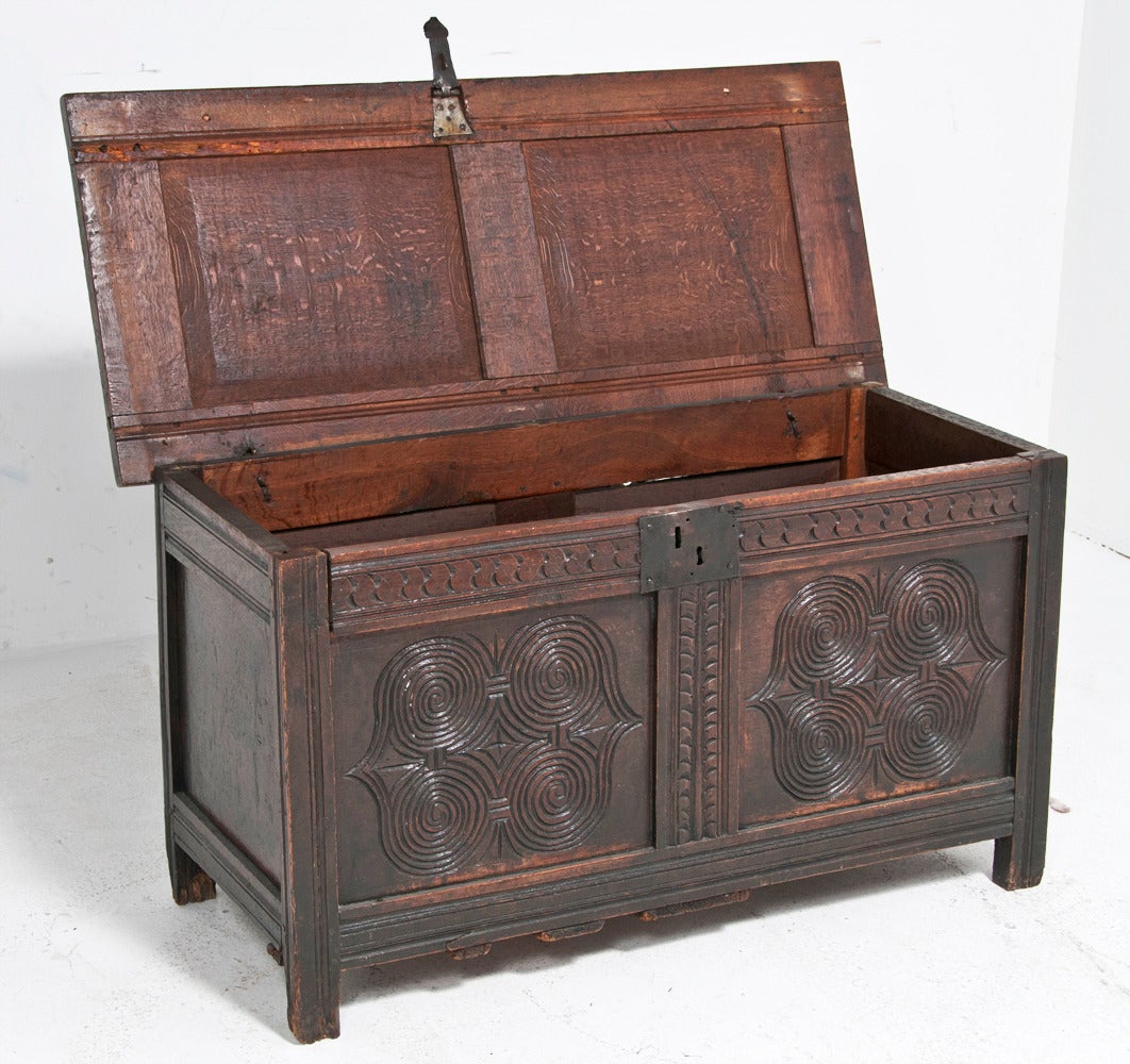 Metal Charles II Oak Coffer or Trunk, circa 1680