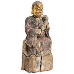 Chinese Carved Painted and Gilt Wood Figure of a Lohan