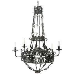 Large Chic 19th Century Spanish Wrought Iron Chandelier