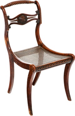 Regency Faux Bois Beech Chairs with Saber Legs and Caned Seats