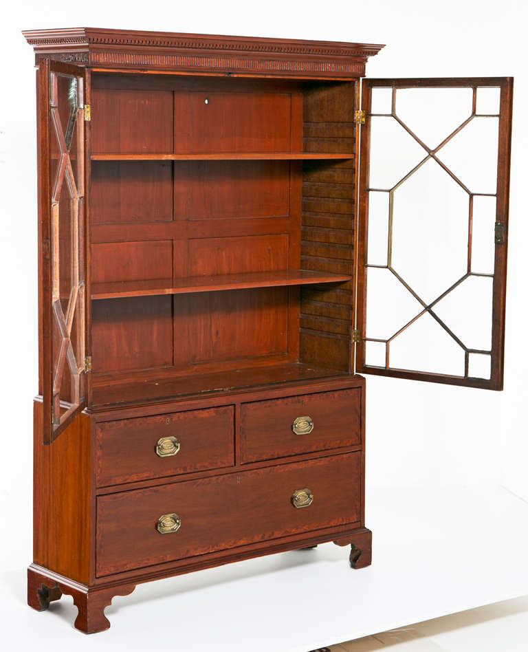 Chippendale Edwardian Mahogany Inlaid Small Bookcase