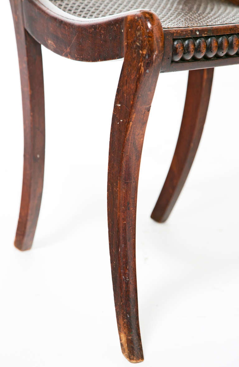 British Regency Faux Bois Beech Chairs with Saber Legs and Caned Seats