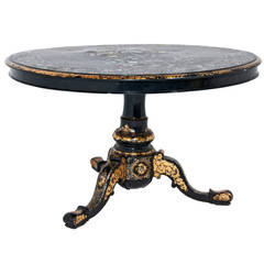 Lacquered, Painted, Gilt Inlaid Victorian Center Table, circa 1860