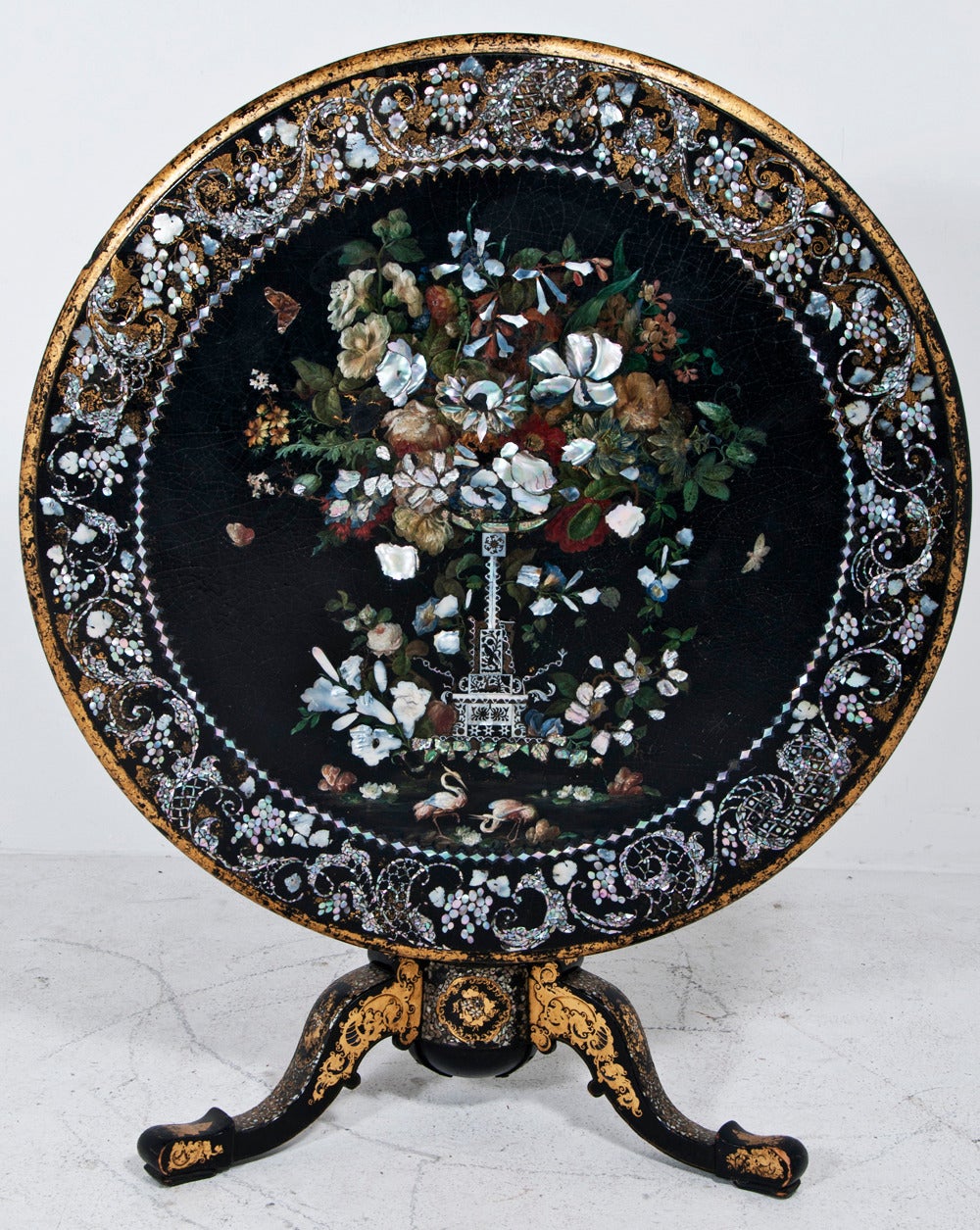 Lacquered, Painted, Gilt Inlaid Victorian Center Table, circa 1860 In Good Condition In San Francisco, CA