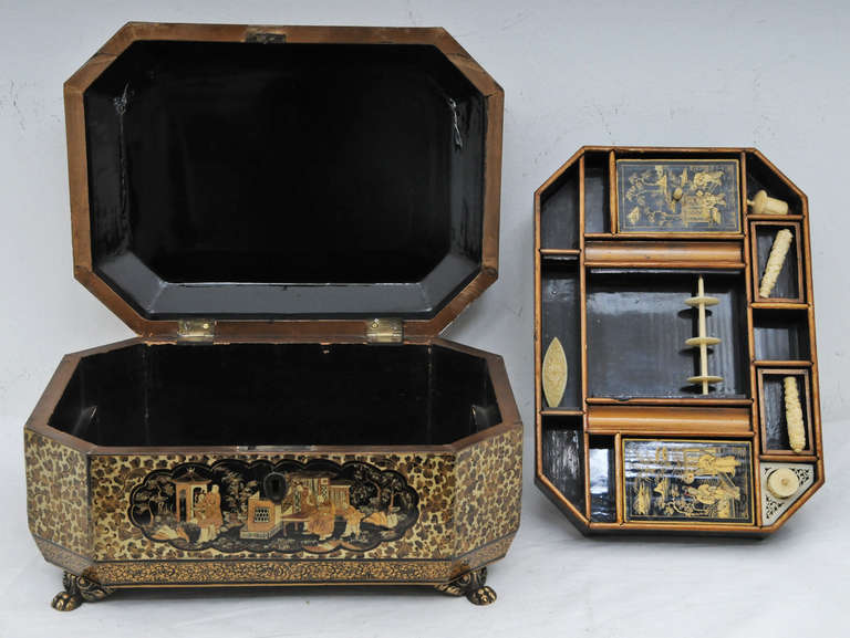 Chinese Export Lacquered Sewing Box 2