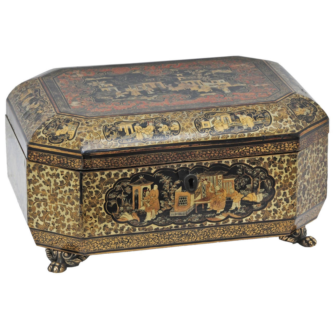 Chinese Export Lacquered Sewing Box