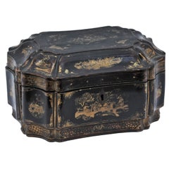 Antique 19th Century Chinese Export Lacquered and Gilt Tea Caddy