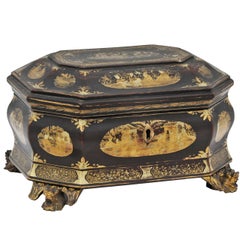 19th Century Chinese Export Lacquered Tea Caddy