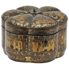 Antique Mellon Chinese Export Lacquered Tea Caddy