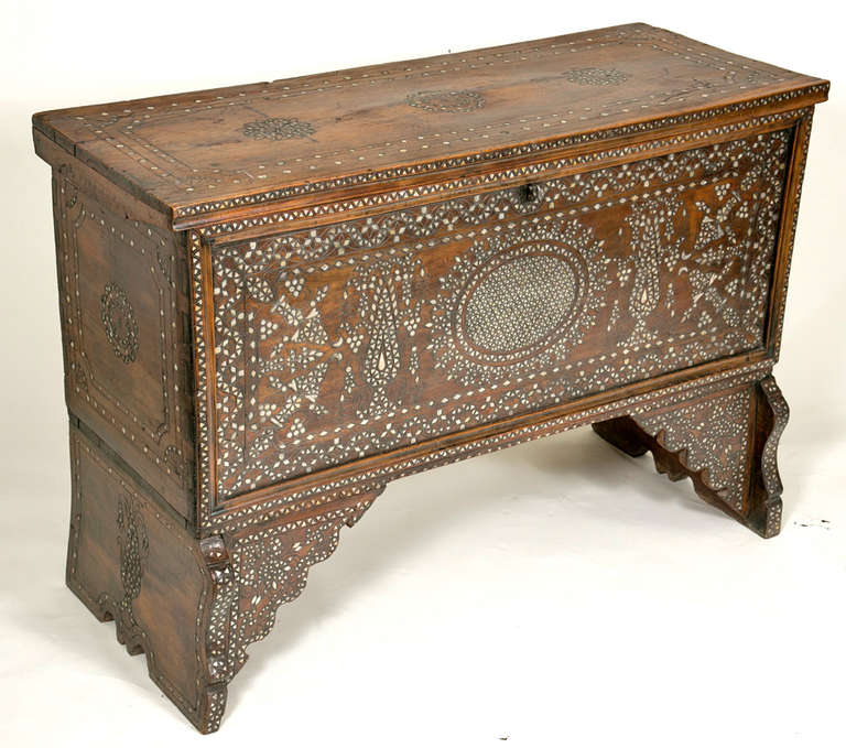 A large 19th Century Moroccan trunk inlaid with bone.