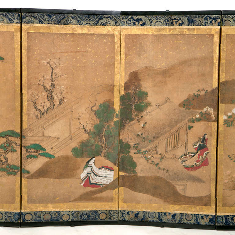 19th Century Edo Japanese Mounted Screen on Custom Mount