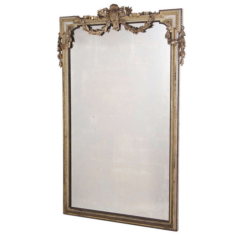 French Silver Gilt and Painted Mirror