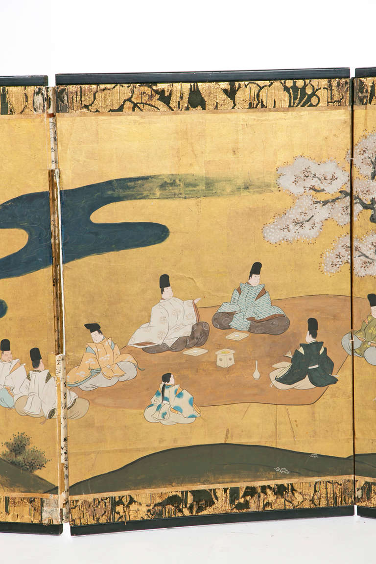 Japonisme Small Four-Panel Screen, Japanese Meji Period