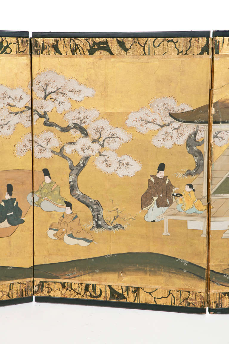 Gilt Small Four-Panel Screen, Japanese Meji Period