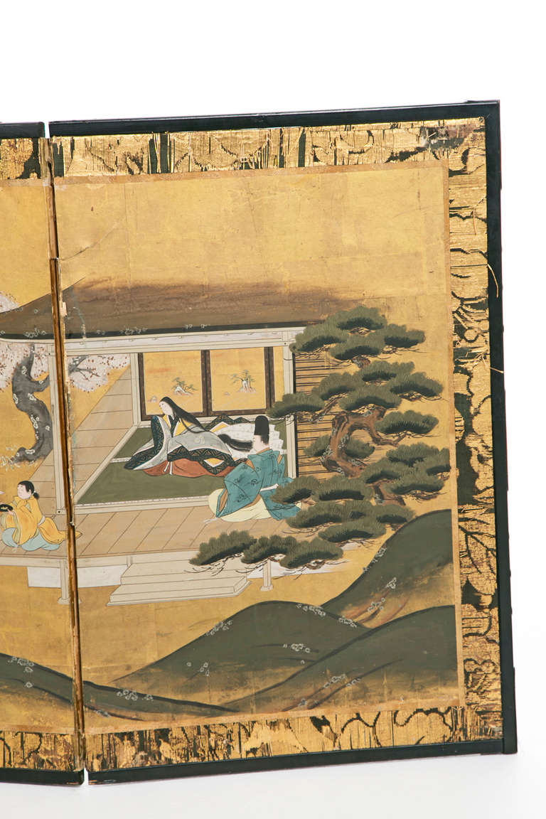 Small Four-Panel Screen, Japanese Meji Period In Good Condition In San Francisco, CA