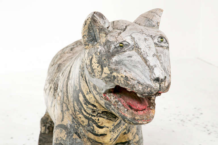 Anglo Raj Rustic SE Asian Wooden Life Size Tigers