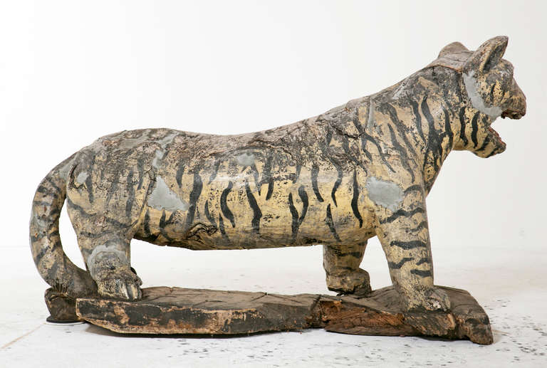 Rustic SE Asian Wooden Life Size Tigers 1
