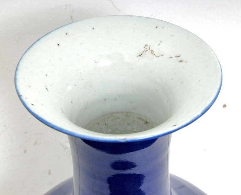 A large and decorative 19th century Chinese porcelain powder blue glazed vase made about 1840. One small nibble to rim  which we will fix if you like.  Classic shape and a rare large size.