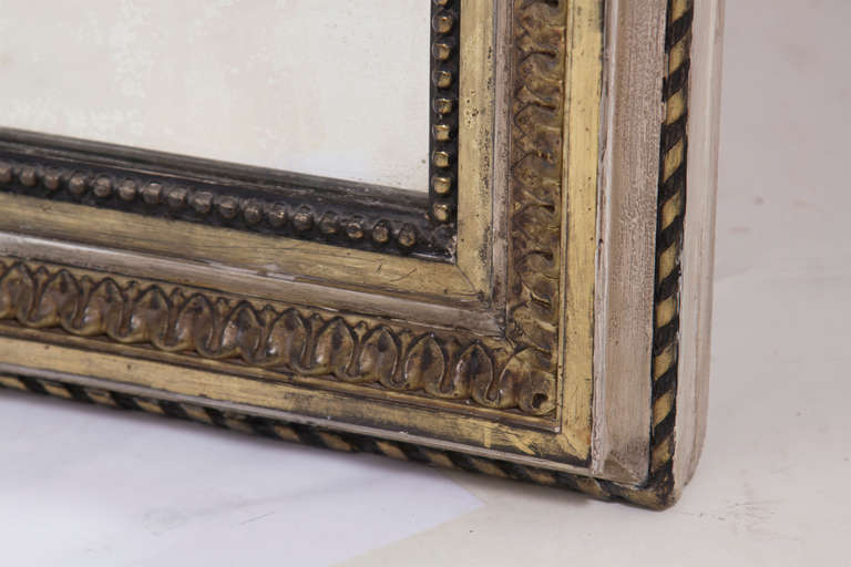 Wood French Silver Gilt and Painted Mirror