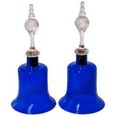 Antique Pair of Blue Nailsea Glass Bells