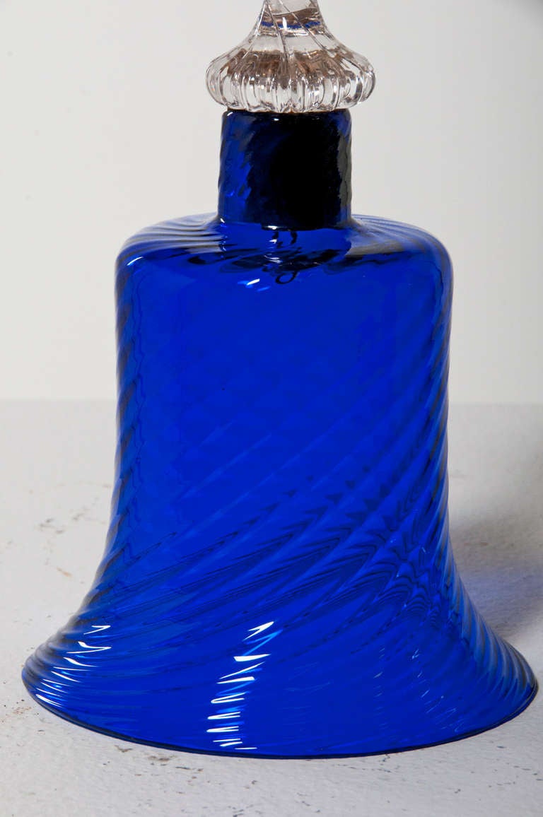 Pair of Blue Nailsea Glass Bells In Good Condition In San Francisco, CA