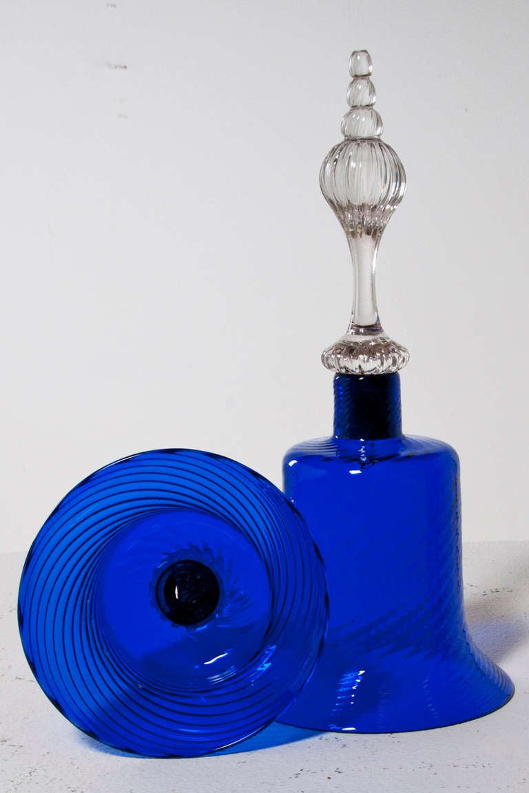19th Century Pair of Blue Nailsea Glass Bells