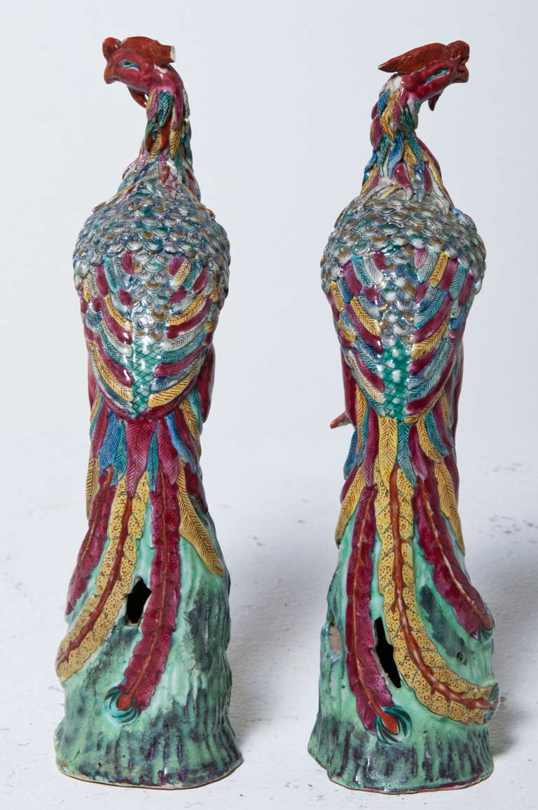 Chinoiserie Pair of Phoenix Figurines, circa 1820
