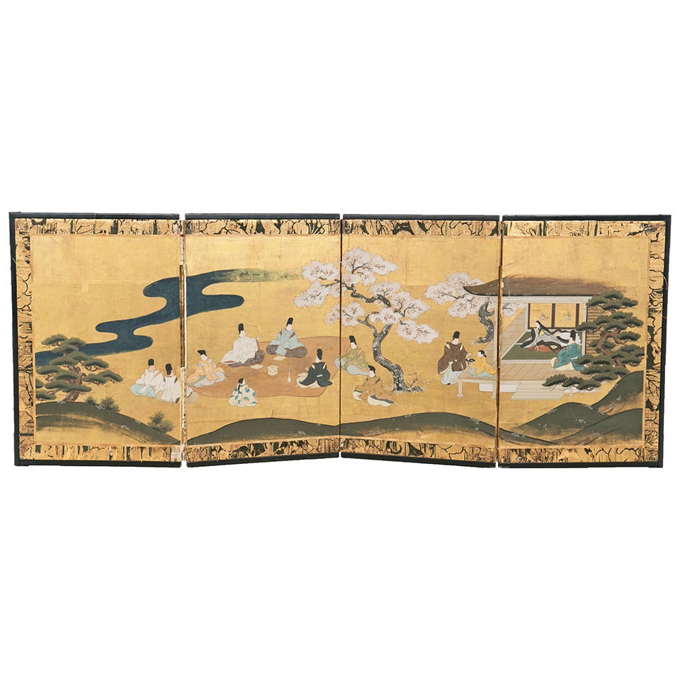 Small Four-Panel Screen, Japanese Meji Period