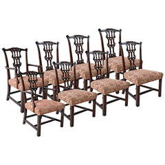 Eight Chippendale Mahogany Gothic Chairs, England, Late 19th Century