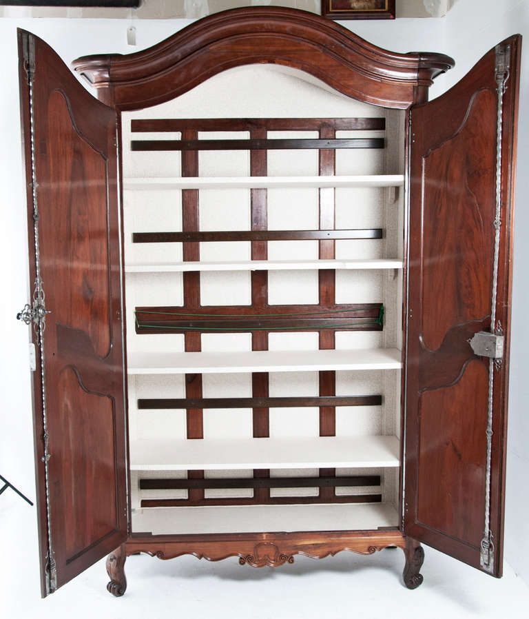 A rare and carved 18th century French Chateau armoire. Unusually large with great color and patina. From a collection formed in the 1970's. Beautifully shaped raised panel doors standing on cabriole legs with steel hardware Some shelves replaced.