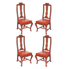Pair of Vintage Red Italian Japanned Chairs, circa 1920 4