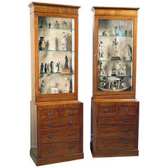Pair of Edwardian English Satinwood Inlaid Cabinets on Chests c.1900