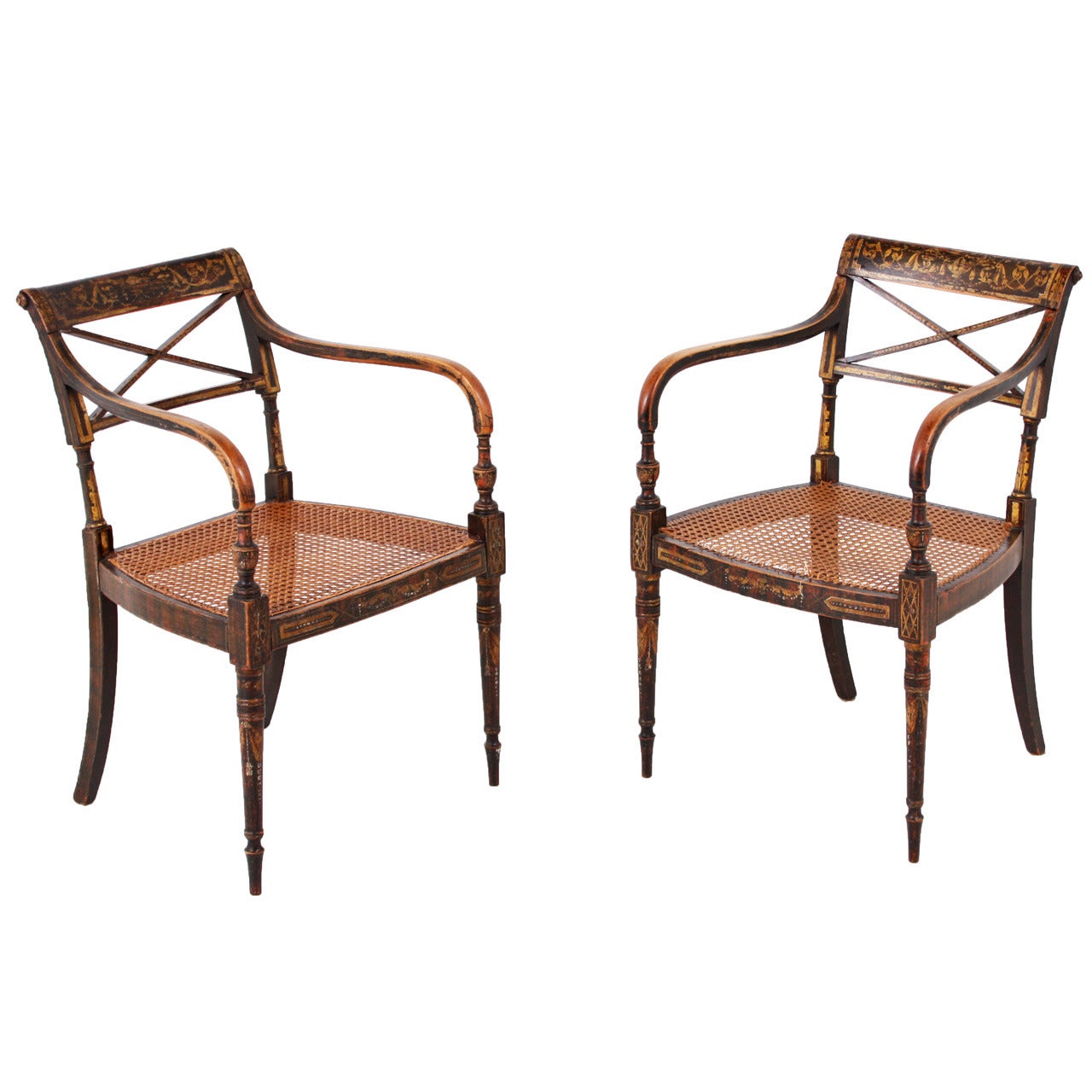 Pair of Regency Period English Armchairs with Original Paint