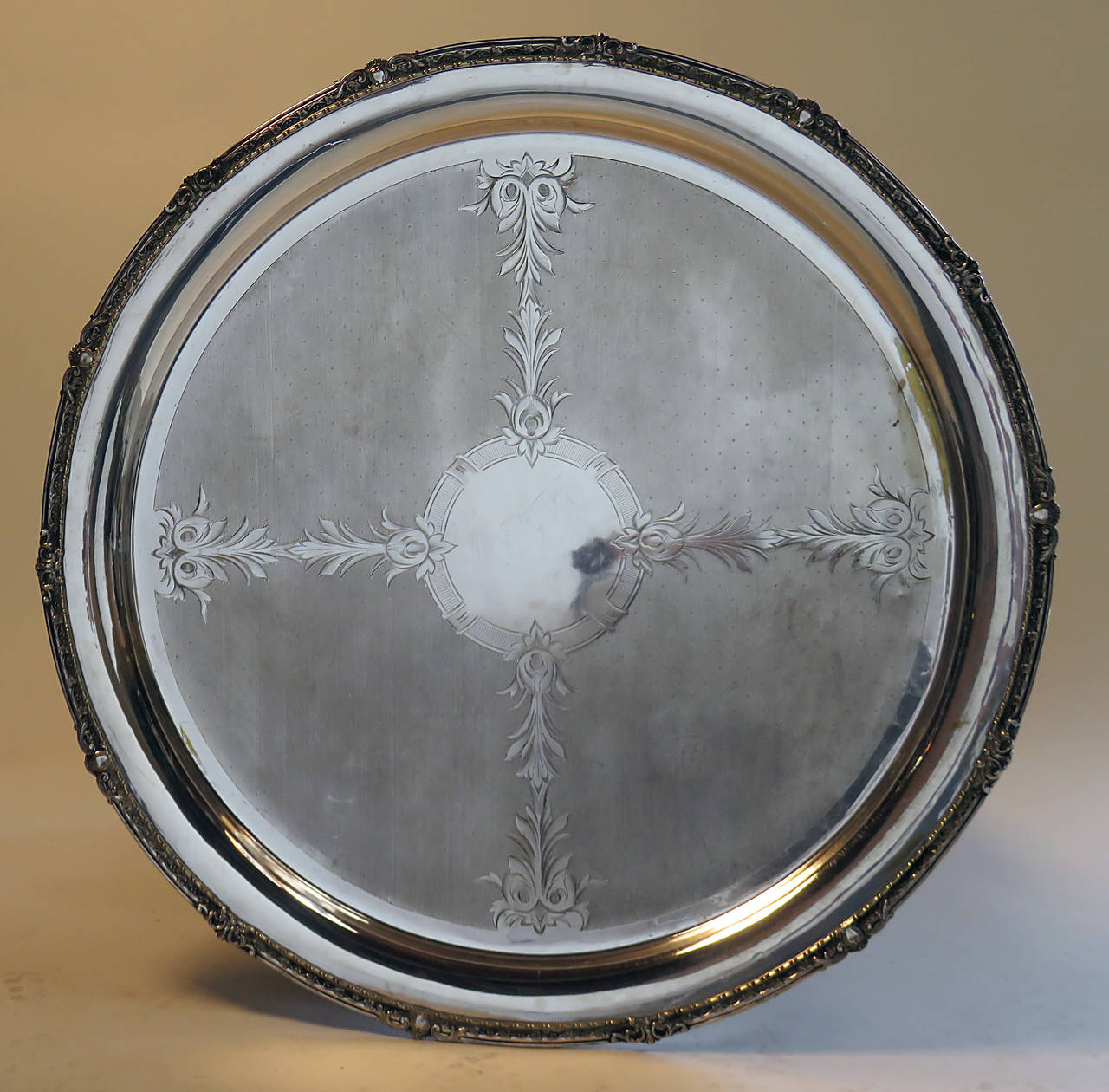 Huge Belle Epoque Silver Plated Tray, circa 1890 France on Later Stand