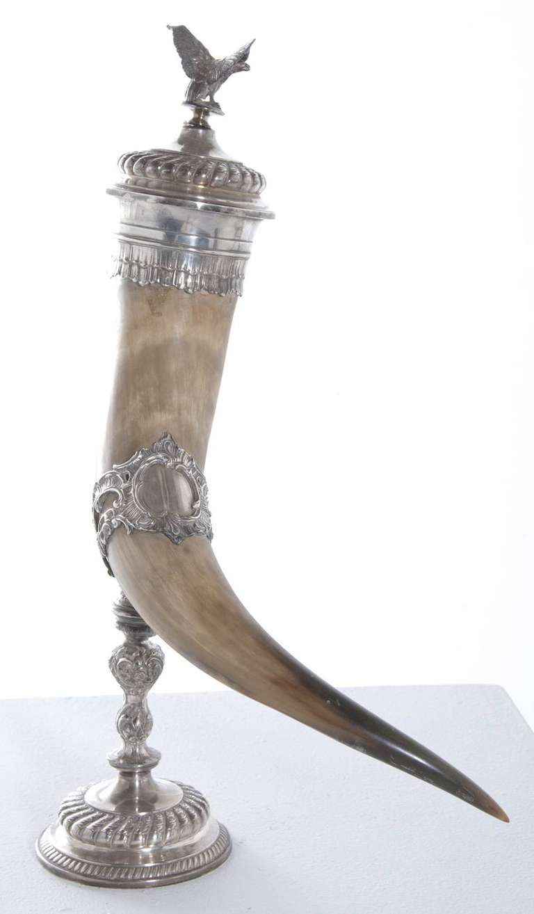 19th Century German horn and silver plate drinking cup. Large and decorative. Usually used for celebratory occasions.