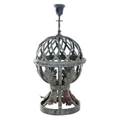 Old French Iron Gate Post Finial Converted into Lamp