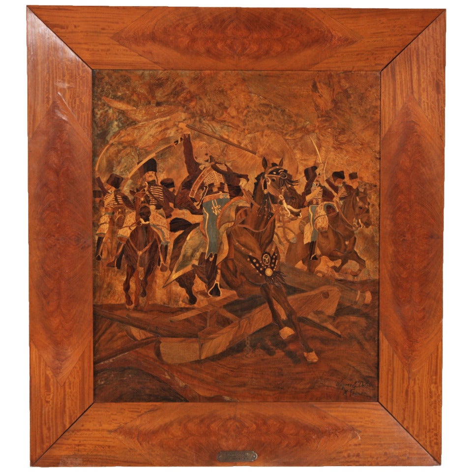 Large Beautiful Parquetry Equestrian Panel