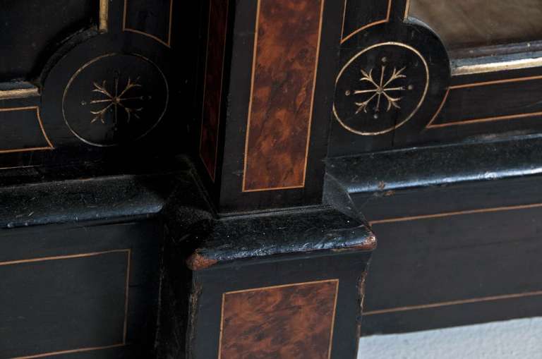 Ebonized Inlaid Victorian Breakfront Cabinet In Good Condition In San Francisco, CA