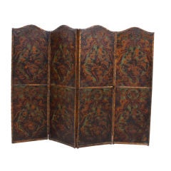 Spanish Painted and Embossed Leather Screen
