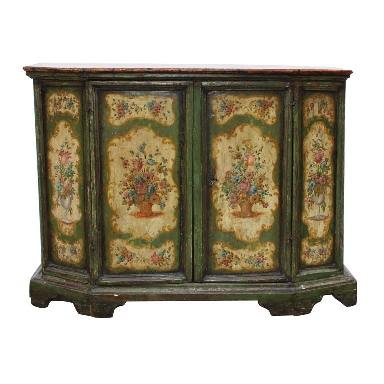 18th century Green Lacquered Venetian Credenza / Cabinet