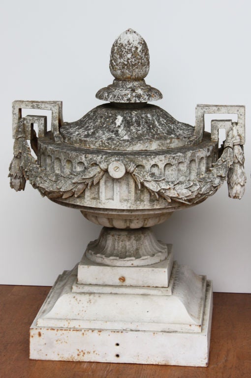 Pair of Huge Impressive Iron Painted Urns French Val d Osne, Paris, circa 1900 In Good Condition In San Francisco, CA