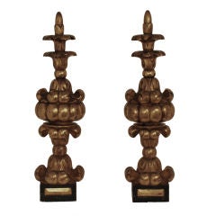 Pair of Large Italian Gilt & Painted Finials