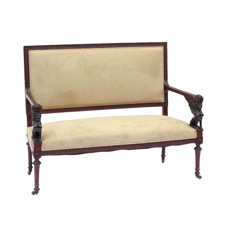 Empire Style Carved Settee with Ebonized Accents