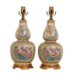 Pair of Antique Chinese Double Gourd Vase / Lamps