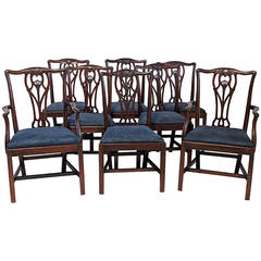 Eight Chippendale Style Mahogany Dining Chairs, circa 1880