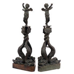 Pair of Bronze Chenets / Andirons